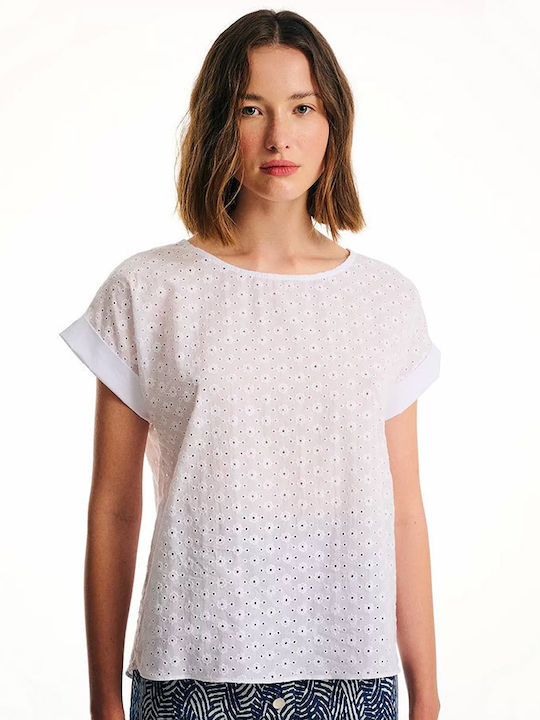 Forel Γυναικεία Μπλούζα Βαμβακερή Κοντομάνικη Άσπρη