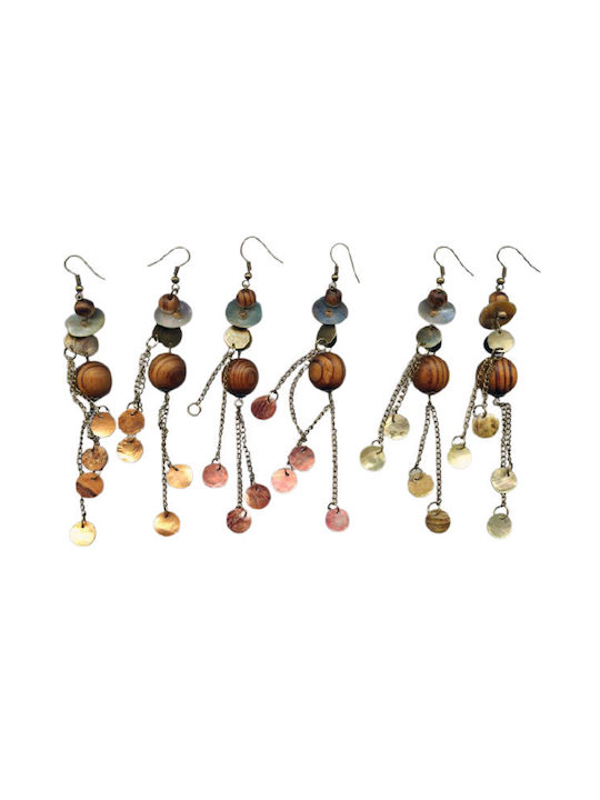 Metallic Filigree Earrings with Wooden Beads - Bronze