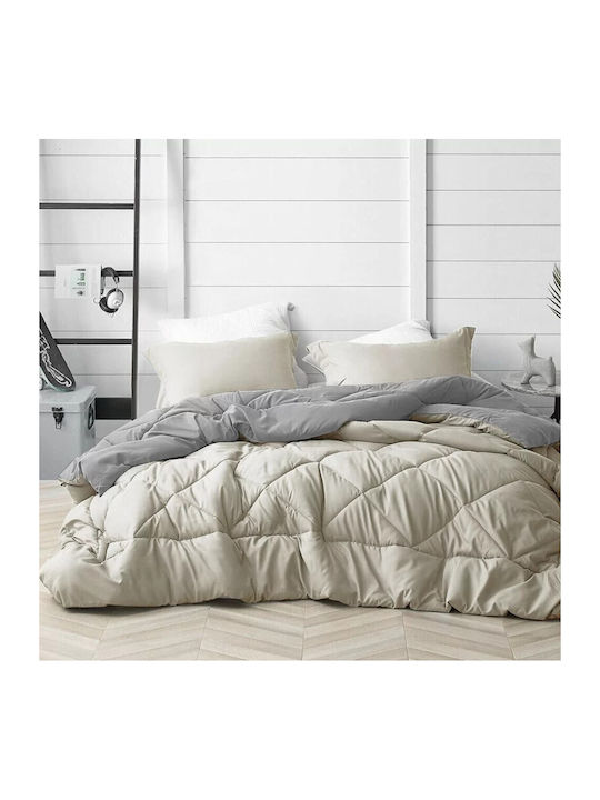 Homeone Bettdecke Großes Doppelbett mit Microfiber-Füllung 220x240cm Beige with grey 270 GSMGsm