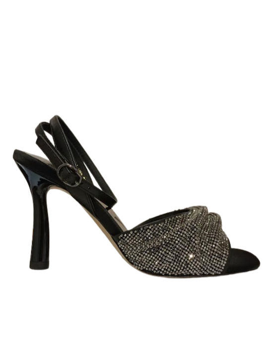 Leder Sandalen mit Strass Schwarz