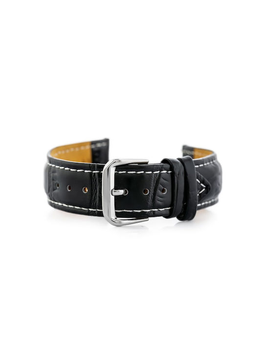 Leder Uhrenarmband W102l Schwarz Weiß 20mm