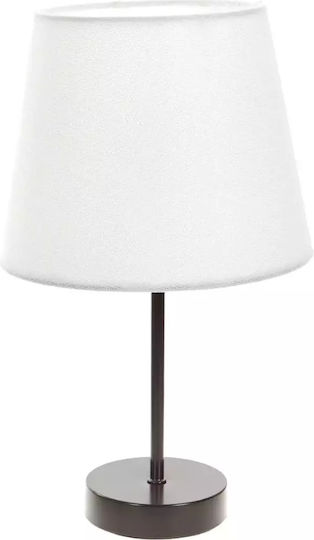 Fabric Table Lamp for Socket E27 with White Shade and Brown Base
