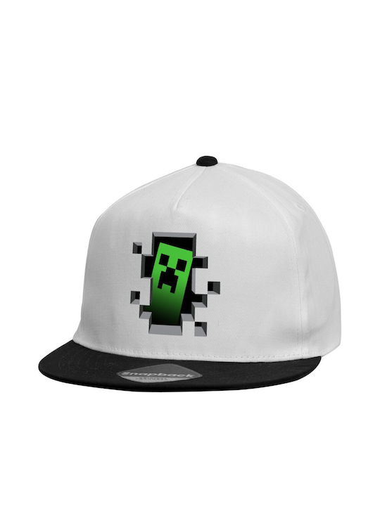 Beechfield Pălărie pentru Copii Jockey Tesatura Minecraft Creeper Alb