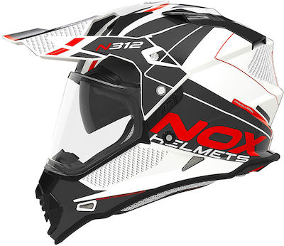 Nox N312 Drone White / Red Checkmate Cască de motocicletă Motocross ECE 22.06 cu vizor solar