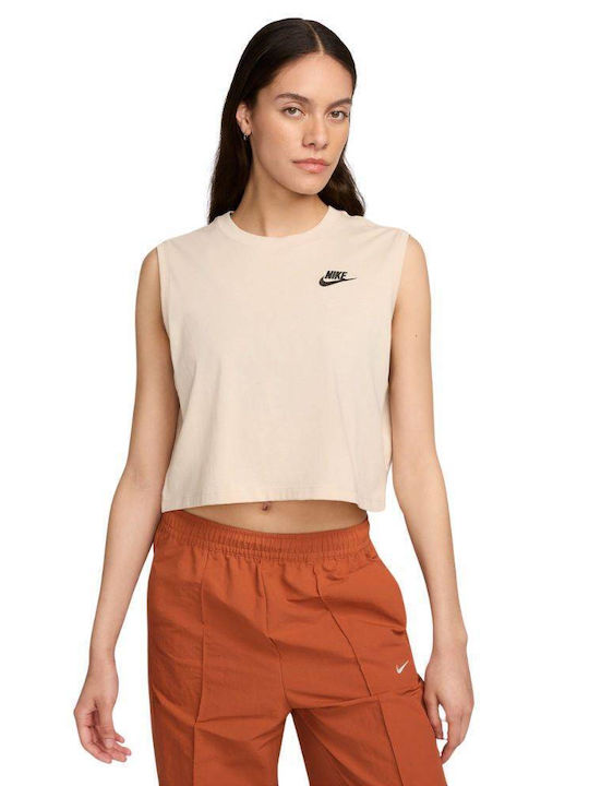 Nike Damen Sportlich Oversized Crop T-shirt Beige
