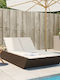 Sunbed Double Rattan with Cushion Brown 110x200cm.