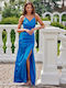 Roco Fashion Maxi Evening Dress Open Back Blue