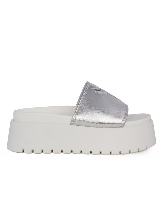 Windsor Smith Leather Women's Flat Sandals Flatforms in Silver Color