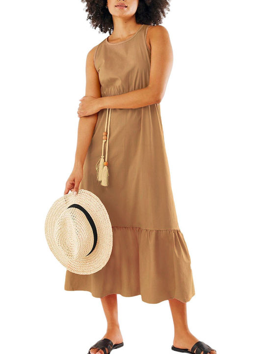 Mexx Maxi Dress with Ruffle Dark Sand