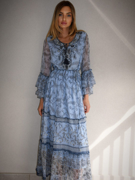 MyCesare Maxi Φόρεμα με Βολάν Μπλε