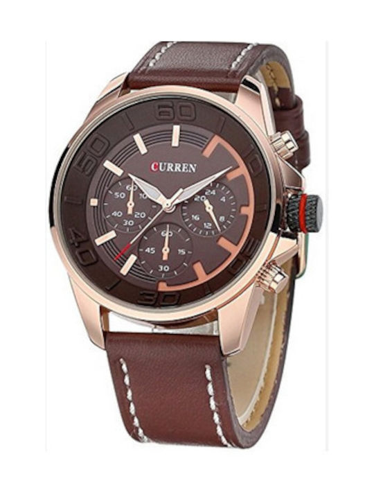 Curren Watch Battery with Brown Leather Strap