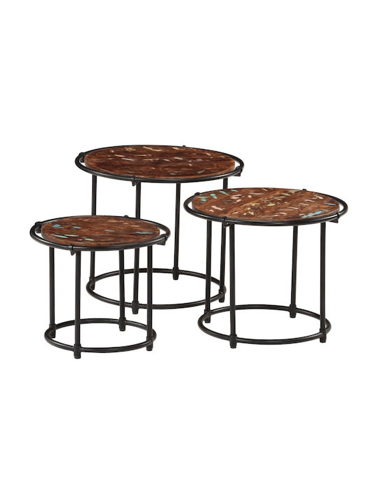 Set Zigon Rotund Din Lemn Masiv Bej 3 Buc M55xL...