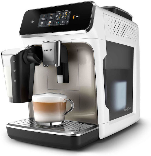 Philips Series 2300 Αυτόματη Μηχανή Espresso 1500W Πίεσης 15bar για Cappuccino με Μύλο Άλεσης Λευκή EP2333/40