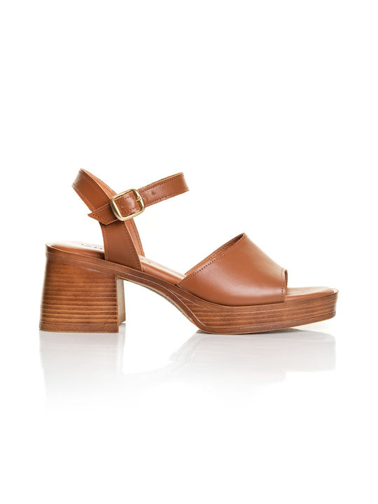 Ioannou Leather Women's Sandals Tabac Brown