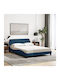 Bett Doppelbett Mit Stoff bezogen Blue mit Latten & Matratze 140x200cm
