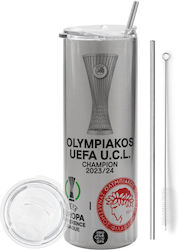 Olympiacos Winner Uefa Europa Conference League Champion 2023/24 Eco Friendly Silver Thermos Tumbler Stainless Steel 600ml Metallic Straw & Cleaning Brush Olympiacos Winner Uefa Europa Conference League Champion 2023/24 Eco Friendly Silver Thermos Tumbler Stainless Steel 600ml Metallic Straw & Cleaning Brush