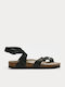 Leder Flache Sandalen für Damen Anatomisch in Schwarz Farbe