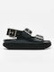 Leder Flache Sandalen für Damen Anatomisch in Schwarz Farbe