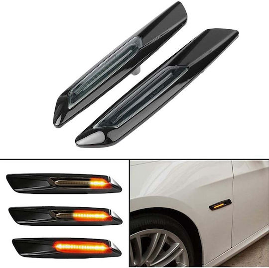 Странични мигачи Bmw 1 E81 E82 E87 E88 3 E90 E91 E92 E93 X1 E84 X3 E83 F10 Изглед Led Динамичен Гланцово Черно Затъмнени 2 Броя Depo