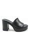 Leather Mules with High Heel in Black Color