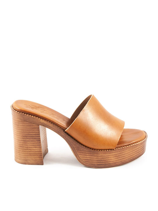 Sante Leder Mules mit Hoch Absatz in Tabac Brau...