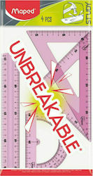 Maped Σετ 4 Γεωμετρικά Όργανα Πλαστικά Unbreakable Ροζ