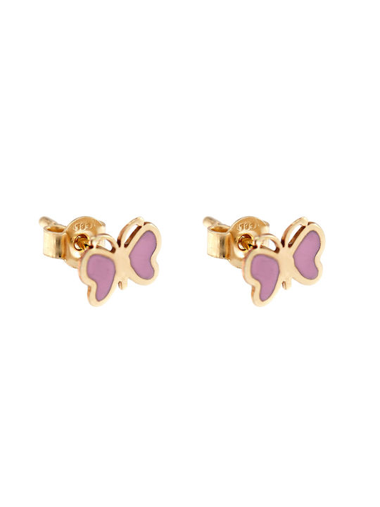 Δασκαλάκης Kids Earrings Studs Butterflies made of Gold 9K