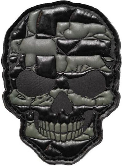 Schädel Griechische Flagge Patch PVC Groß Khaki Schwarz