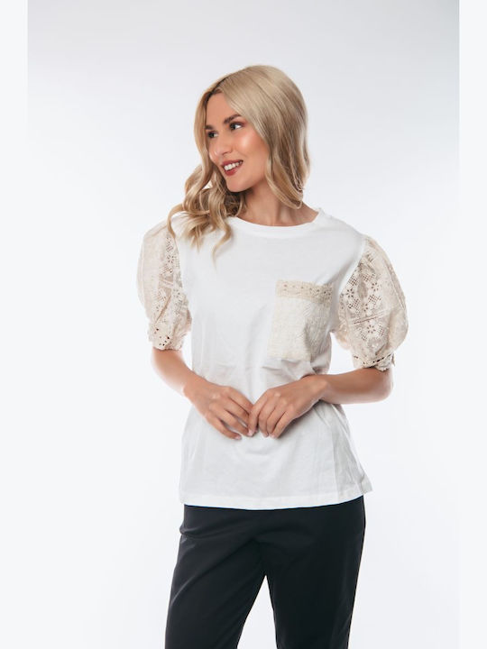 Dress Up Women's Blouse with Lace White