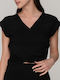 Luna Women's Blouse Sleeveless with V Neckline Black