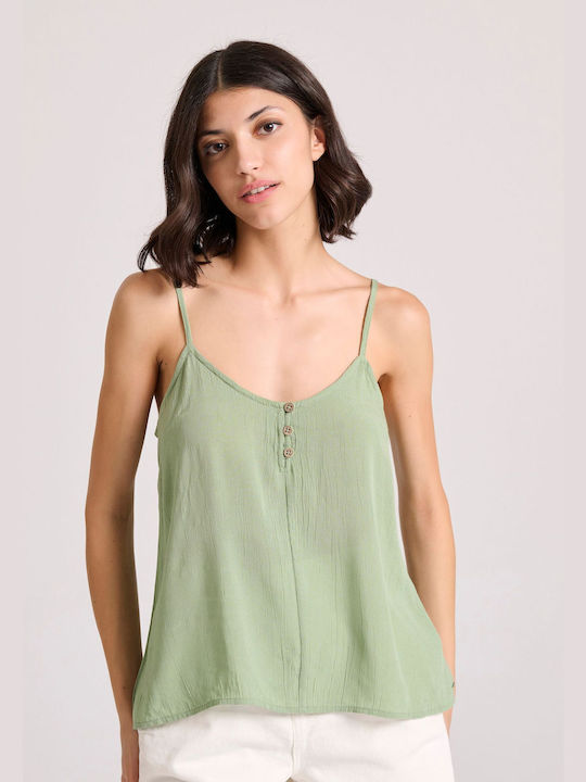 Funky Buddha Women's Blouse with Straps & V Neck Green