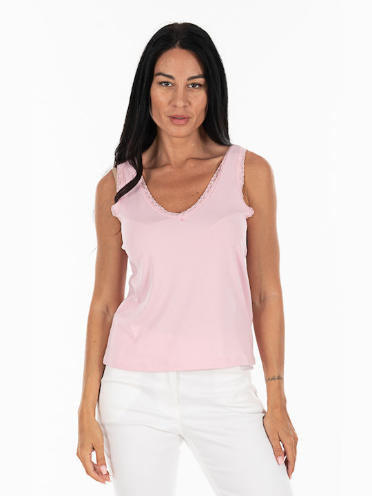 Korinas Fashion Women's Blouse with Lace Pink