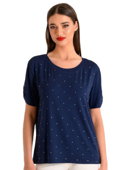 Derpouli Women's Blouse Short Sleeve Blue