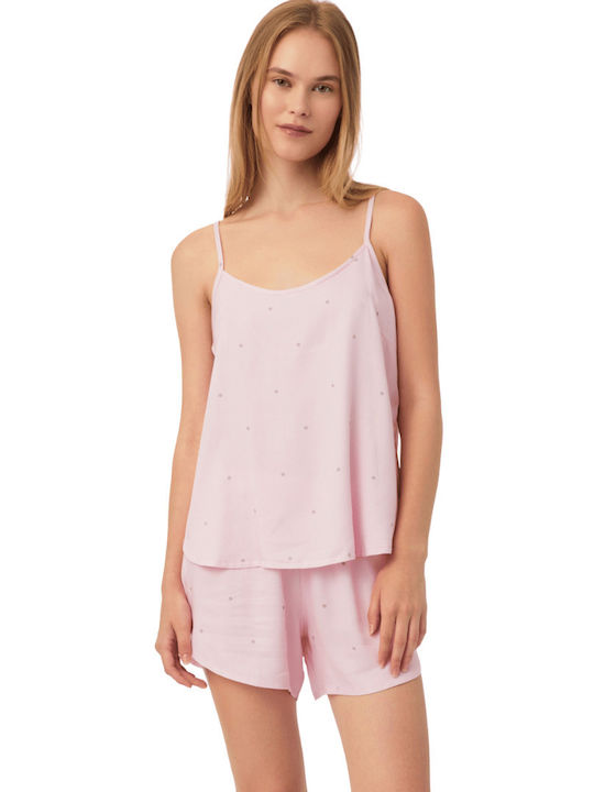 Minerva Sommer Damen Pyjama-Set Satin Rose