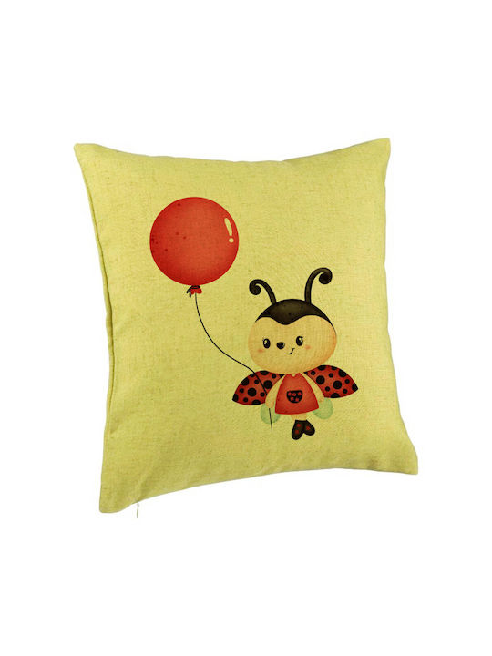 Decorative Pillow Ladybug Balloon Design 40x40 Cm Green Removable Cover Piping
