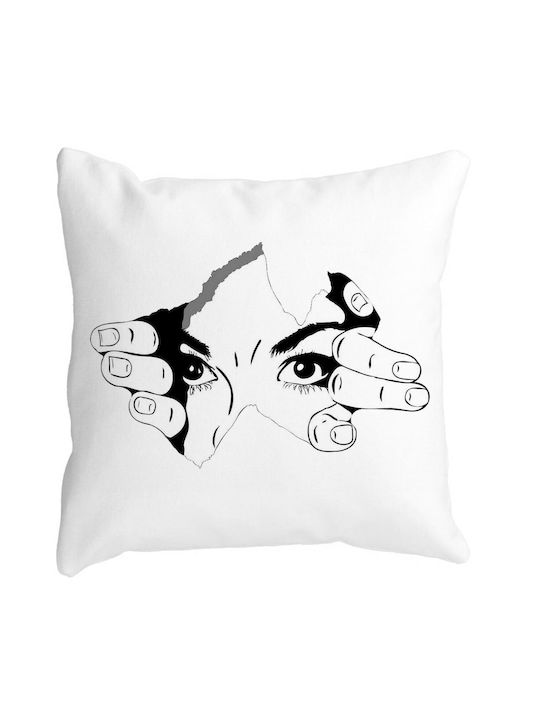 Decorative Square Pillow I See You 40x40 Cm White Matte Removable Cover Piping