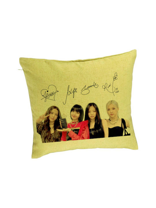 Decorative Pillow Blackpink K-pop Signature Model 40x40 Cm Green Removable Cover Piping