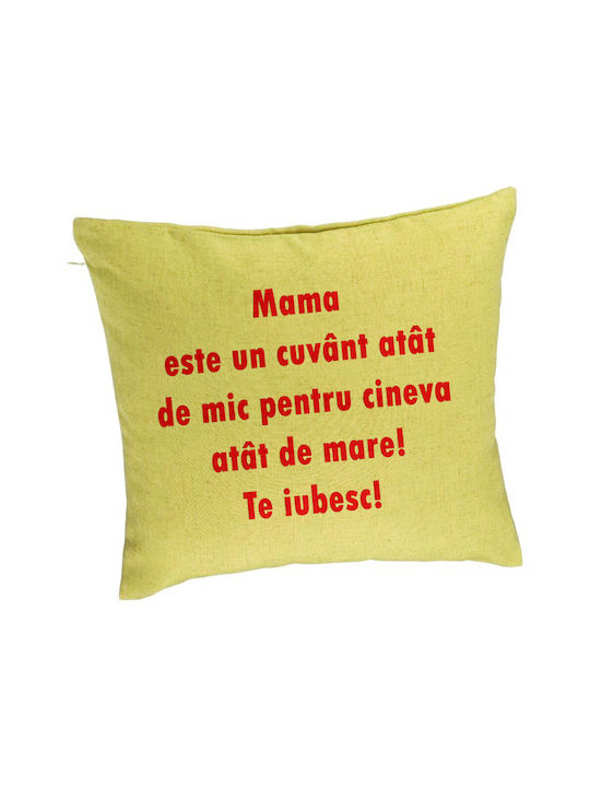 Decorative Pillow Model Mom I Love You 40x40 Cm Green Removable Cover Ruffle