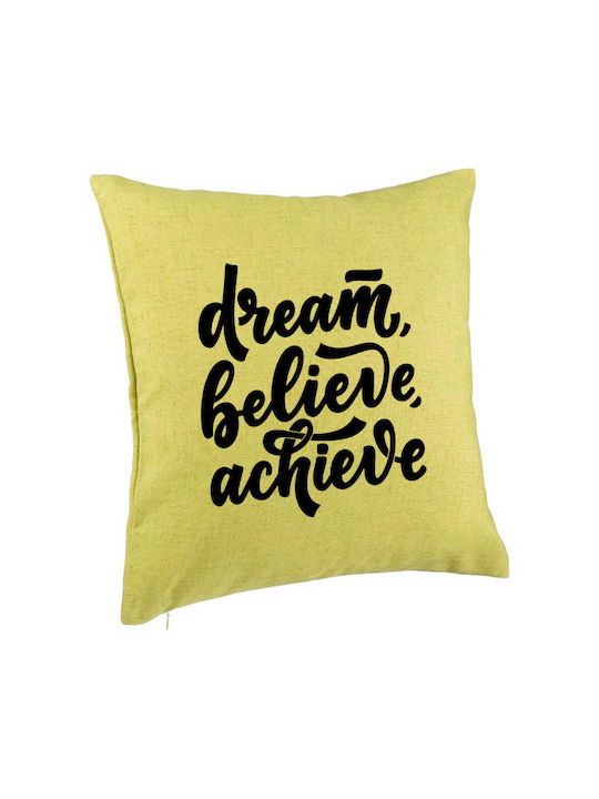 Decorative Pillow Dream Believe Achieve Model 40x40 Cm Green Removable Cover Piping