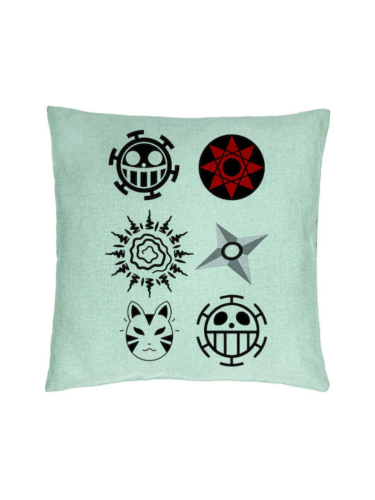Decorative Pillow Naruto Symbols 40x40 Cm Mint Green Removable Cover Piping