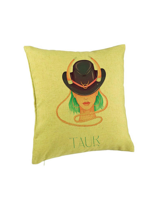 Decorative Pillow Taurus Zodiac Model 40x40 Cm Green Removable Cover Piping