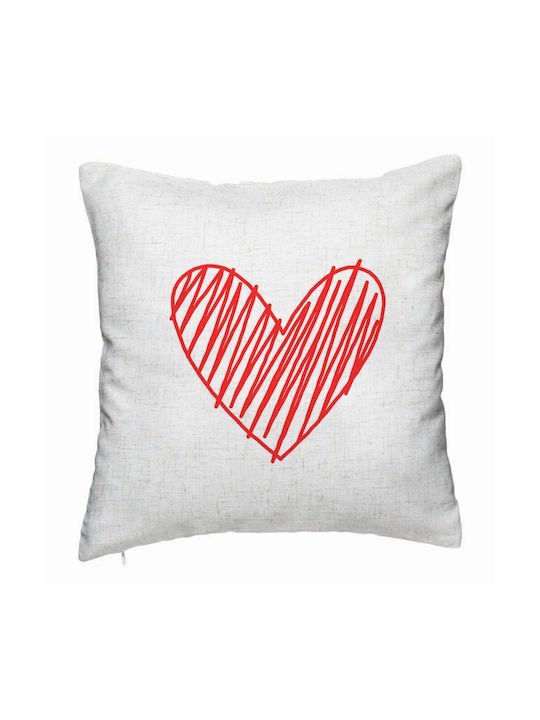 Decorative Cushion Heart Model 40x40 Cm Dirty White Removable Cover Padded