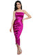 RichgirlBoudoir Midi Rochie de Seară Satin cu Slit Fuchsia