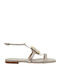 Leather Women's Flat Sandals in Gold Color