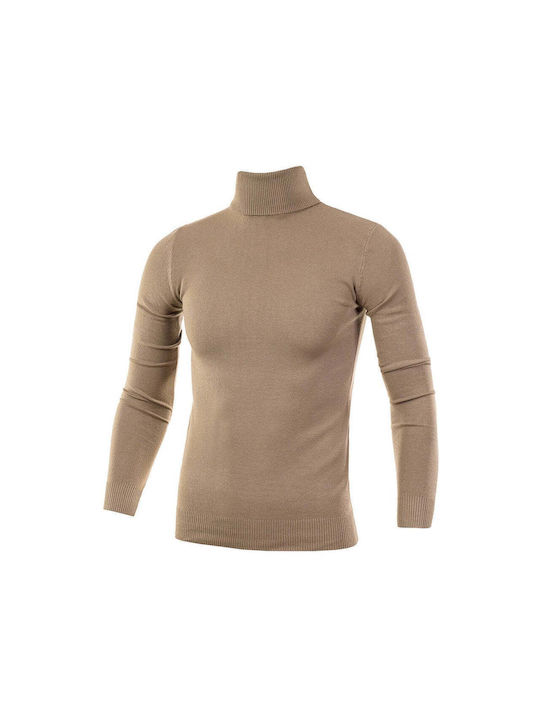 5Evenstar Men's Long Sleeve Blouse Turtleneck Beige