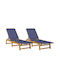 Șezlong Lemn Albastru marin 2buc 201x55x30cm.
