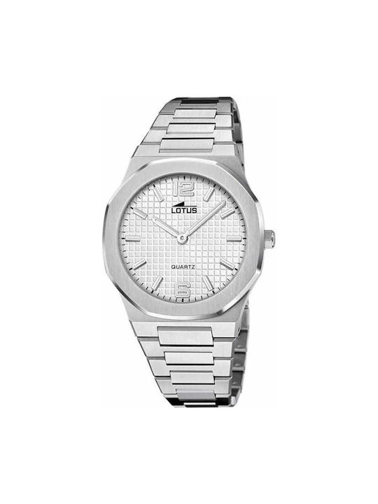 Lotus Watches Ανδρικό Ρολόι 40mm Μπαταρίας με Ασημί Ατσάλινο Μπρασελέ