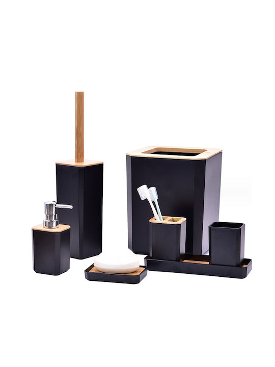 Badezimmer-Accessoire-Set Bamboo Schwarz 7Stück