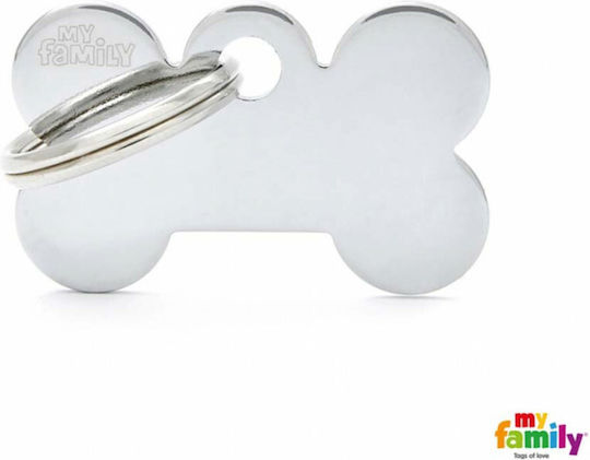 My Family Dog ID Tag Bone Silver Metal Small Medium Personalized