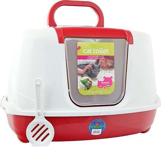 Cat Toilet Closed for Corner with Filter Red L55.7 x W45 x H39cm